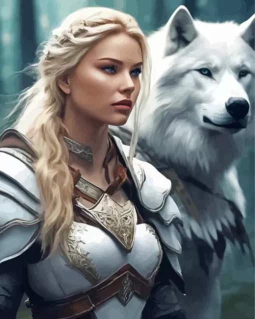 Aesthetic Female White Wolf Diamond Painting