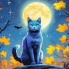 Autumn Full Moon Grey Cat Diamond Painting