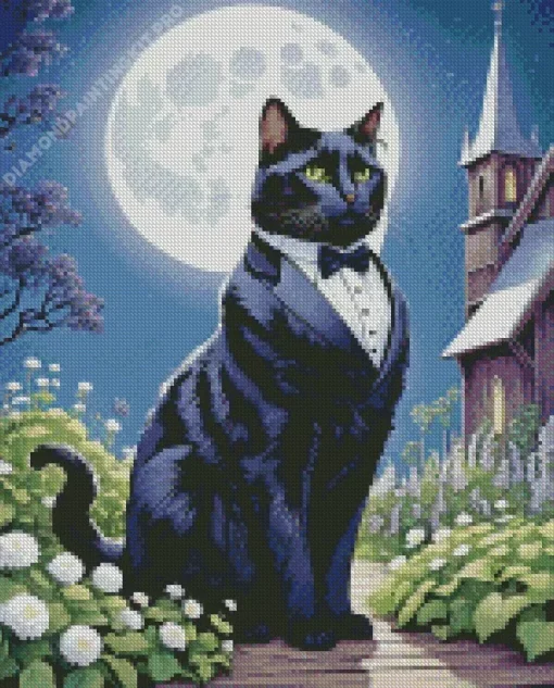 Black Tie Cat In Garden Diamond Painting