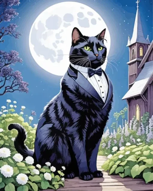 Black Tie Cat In Garden Diamond Painting