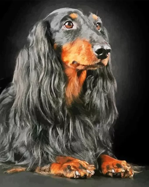 Black Wiener Dog Long Hair Dog Diamond Painting