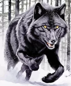 Black Wolf Art In Snow Diamond Painting