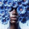 Black Woman And Blue Flowers Diamond Painting