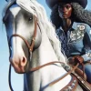 Black Cowgirl On White Horse Diamond Painting