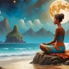 Black Woman Meditating By Sea Diamond Painting