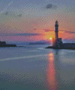 Chania Lighthouse At Sunset Diamond Painting