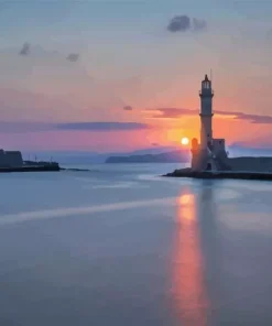 Chania Lighthouse At Sunset Diamond Painting