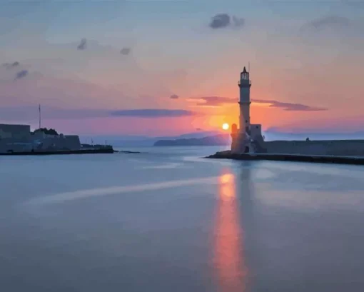 Chania Lighthouse At Sunset Diamond Painting