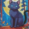 Full Moon Black Cat With Blue Eyes Diamond Painting