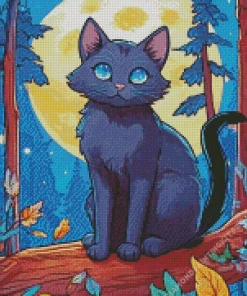 Full Moon Black Cat With Blue Eyes Diamond Painting