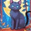 Full Moon Black Cat With Blue Eyes Diamond Painting