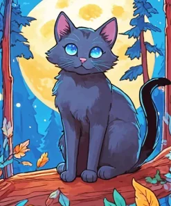 Full Moon Black Cat With Blue Eyes Diamond Painting