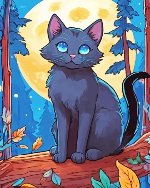 Full Moon Black Cat With Blue Eyes Diamond Painting