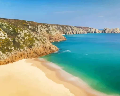 Porthcurno Beach England Diamond Painting