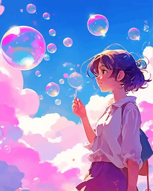 Anime Girl Blowing Bubble Art Diamond Painting