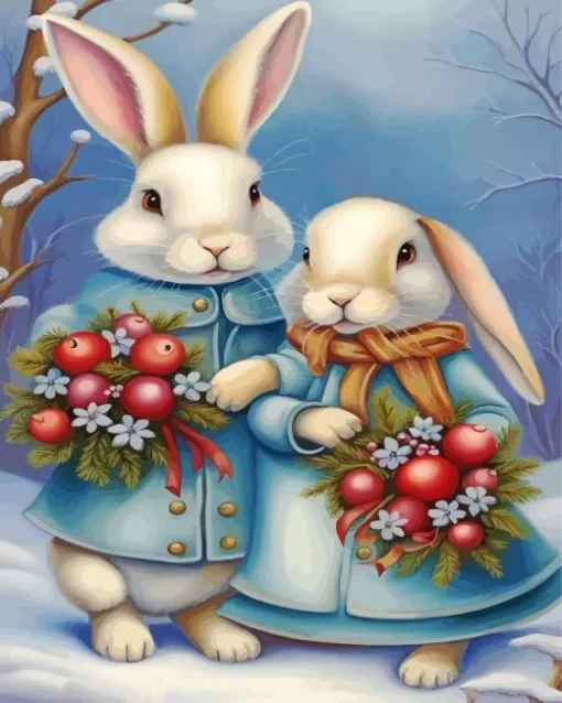 Blonde Bunnies Couple Diamond Painting