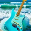 Blue Guitar In The Beach Diamond Painting