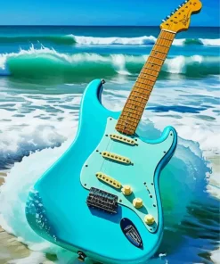 Blue Guitar In The Beach Diamond Painting