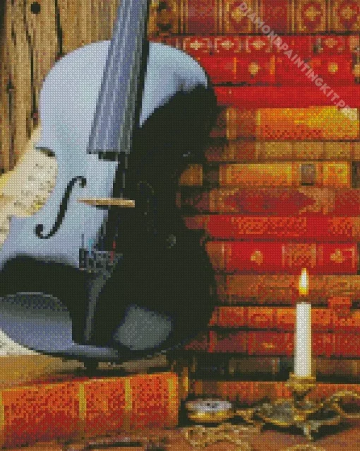 Still Life Black Violin And Books Diamond Painting