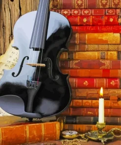 Still Life Black Violin And Books Diamond Painting