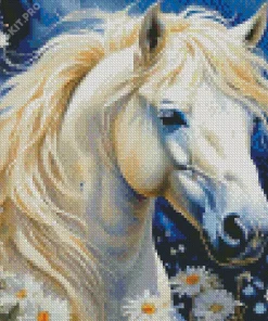 White Horse With Blond Hair Diamond Painting