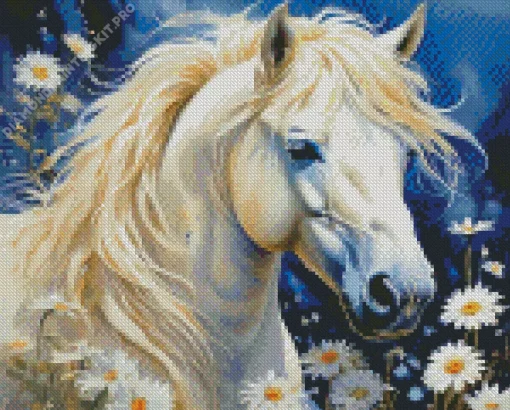 White Horse With Blond Hair Diamond Painting