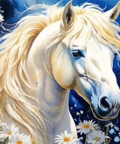 White Horse With Blond Hair Diamond Painting