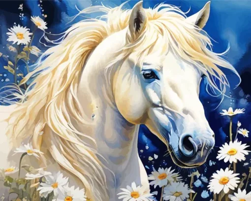 White Horse With Blond Hair Diamond Painting