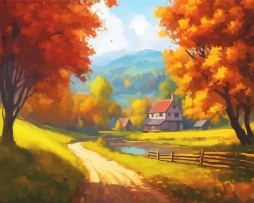 Aesthetic Fall House Art Diamond Painting