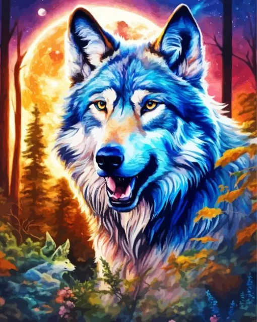 Aesthetic Galaxy Moon Wolf Diamond Painting