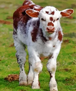 Baby Brown And White Cow Diamond Painting