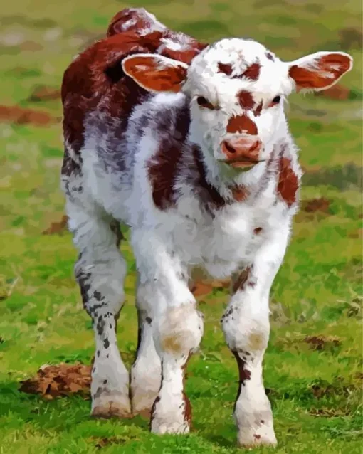 Baby Brown And White Cow Diamond Painting