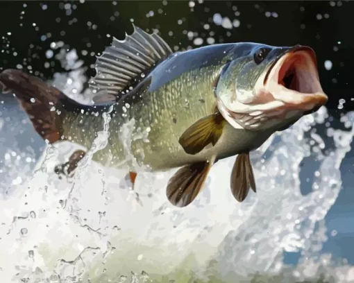 Bass Jumping Out Of Water Diamond Painting