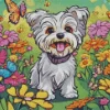 Blond Morkie And Flowers Diamond Painting