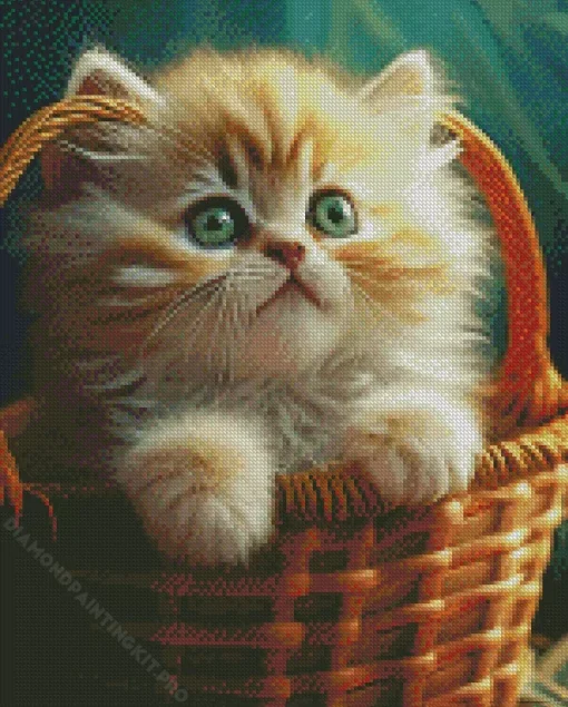 Blonde Kitten In Basket Diamond Painting