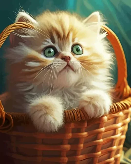 Blonde Kitten In Basket Diamond Painting