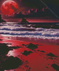 Blood Moon Over Sea Diamond Painting