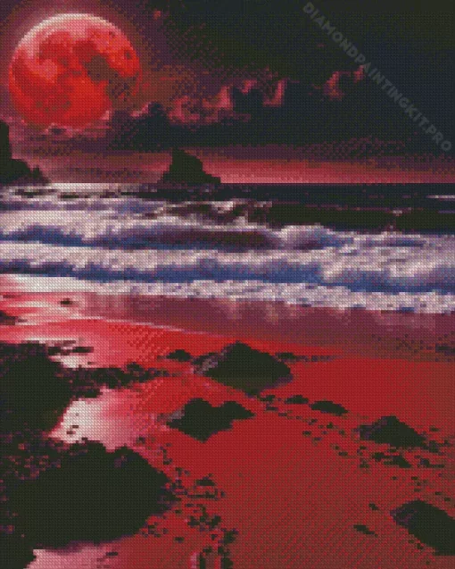 Blood Moon Over Sea Diamond Painting