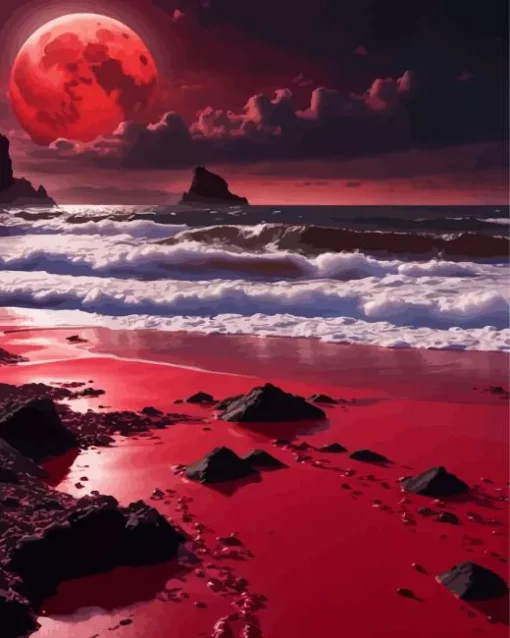 Blood Moon Over Sea Diamond Painting