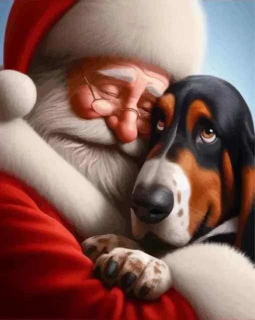 Bloodhound And Santa Diamond Painting