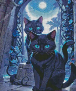 Blue Eyed Black Cats Diamond Painting