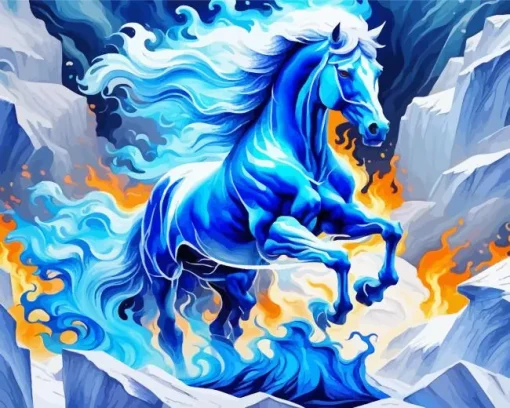 Blue Fire Horse Diamond Painting