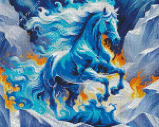 Blue Fire Horse Diamond Painting