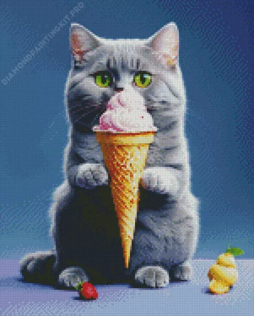 Cat Eating Ice Cream Diamond Painting