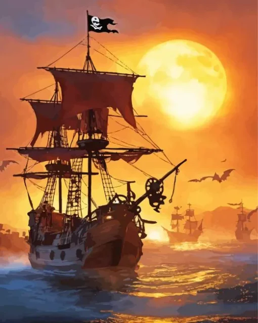 Cool Pirate Ship Silhouette Diamond Painting