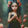 Cute Girl And Flower Diamond Painting