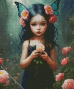 Cute Girl And Flower Diamond Painting
