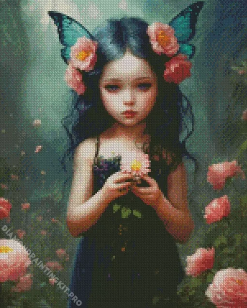 Cute Girl And Flower Diamond Painting