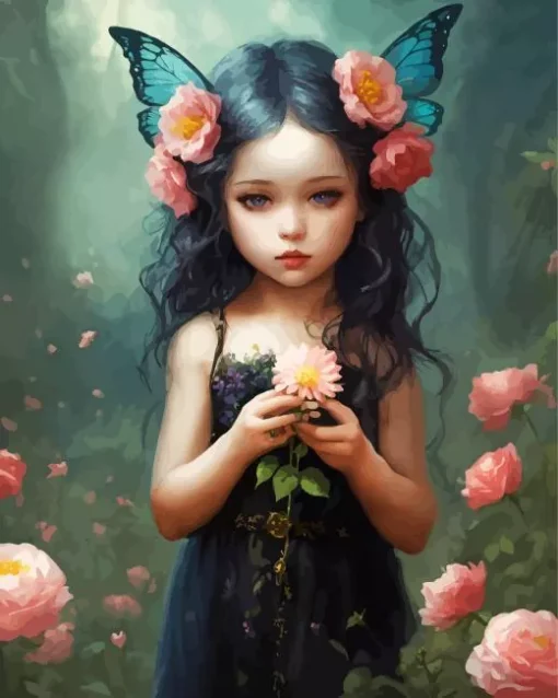 Cute Girl And Flower Diamond Painting