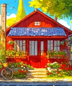 Farmhouse Red Illustration Diamond Painting